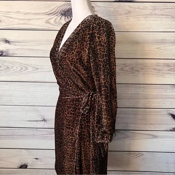 J.Crew Brown Leopard Print Velvet Wrap Dress - Picture 11 of 12